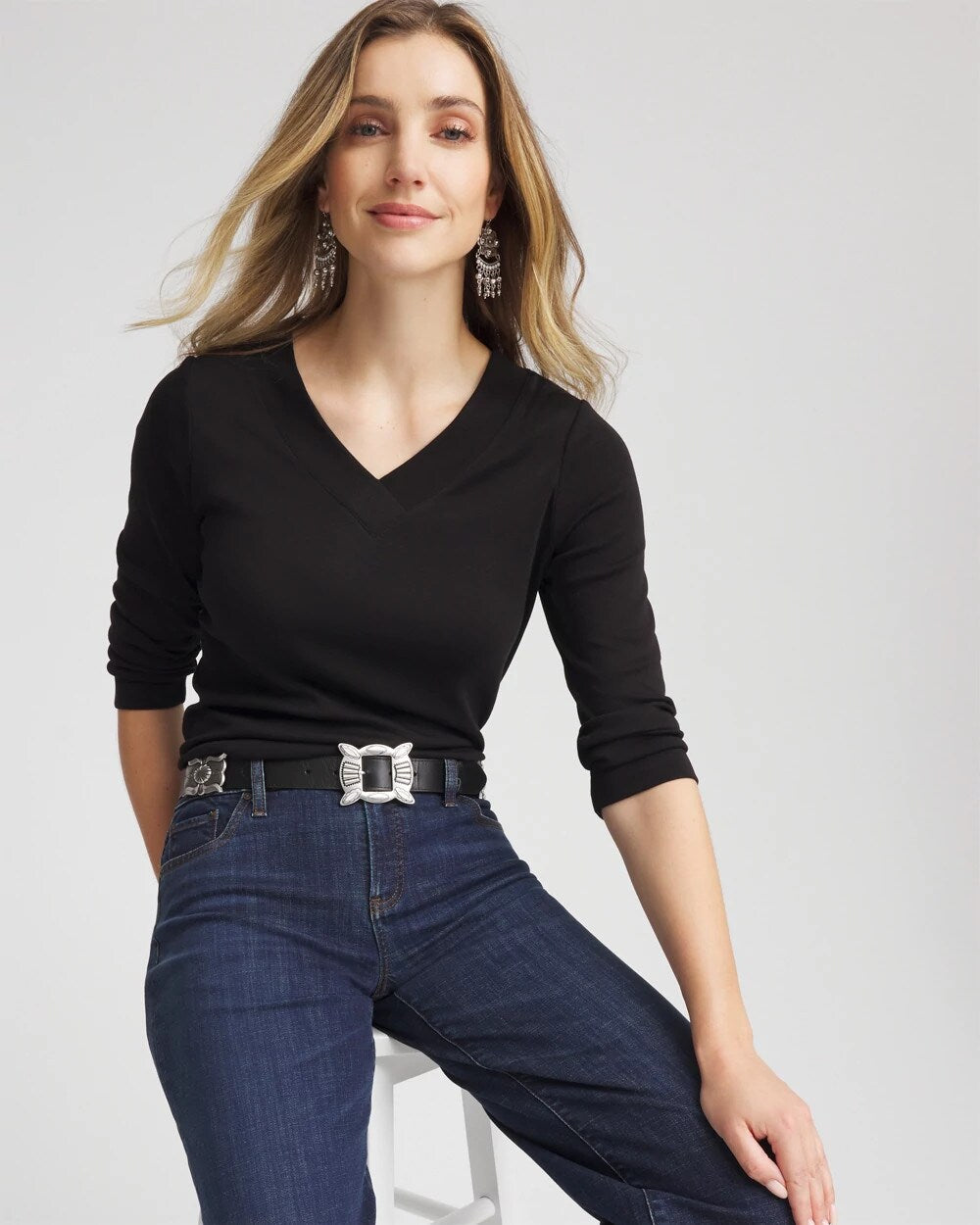 Black Pima Cotton 3/4 Sleeve Tee