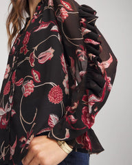 Black Georgette Celtic Blooms Blouse