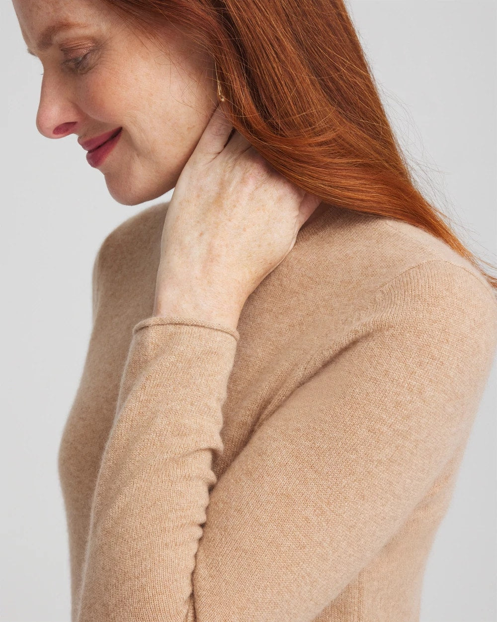 Camel Cashmere Crewneck Sweater