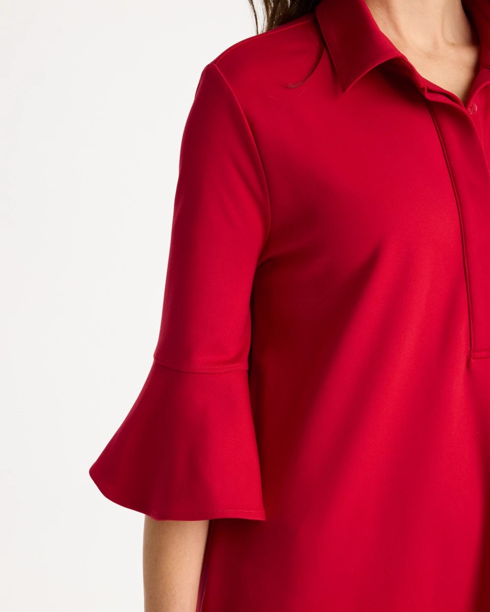 Cherry Lush Ponte Knit Flounce Sleeve Dress