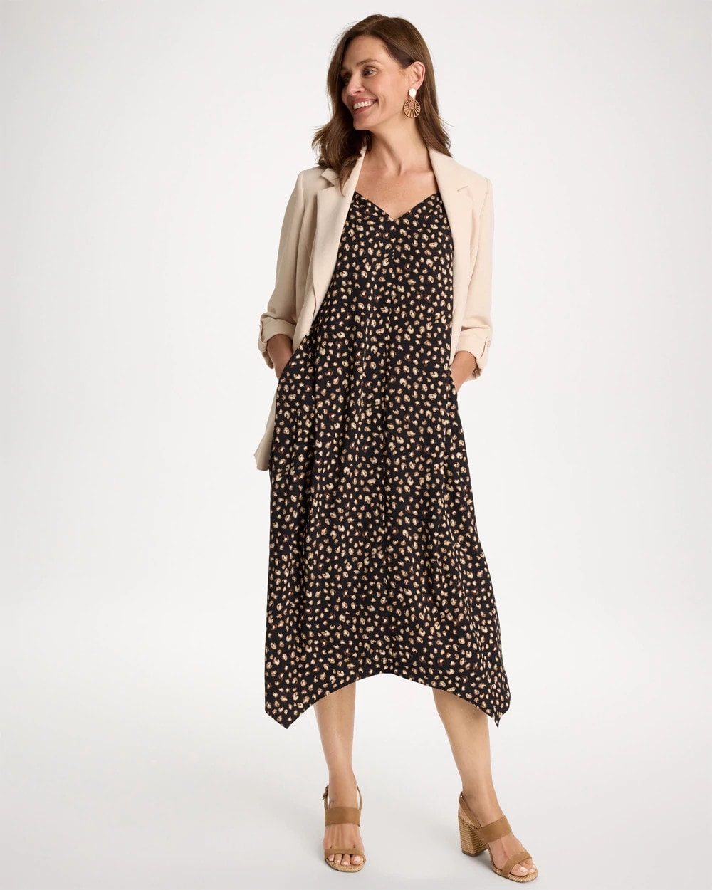 Black Rayon-Silk Asymmetrical Hem Dress
