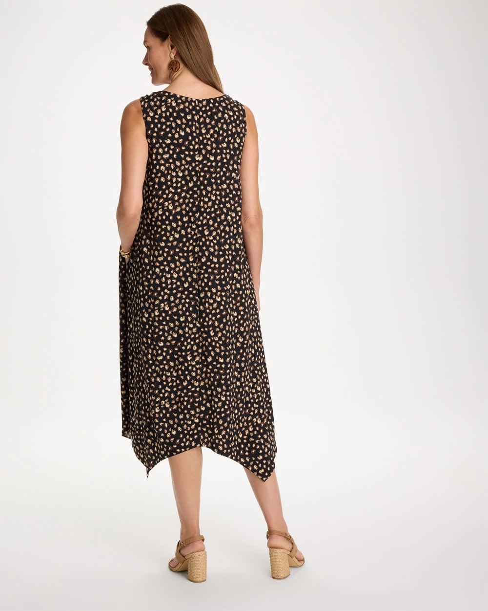 Black Rayon-Silk Asymmetrical Hem Dress