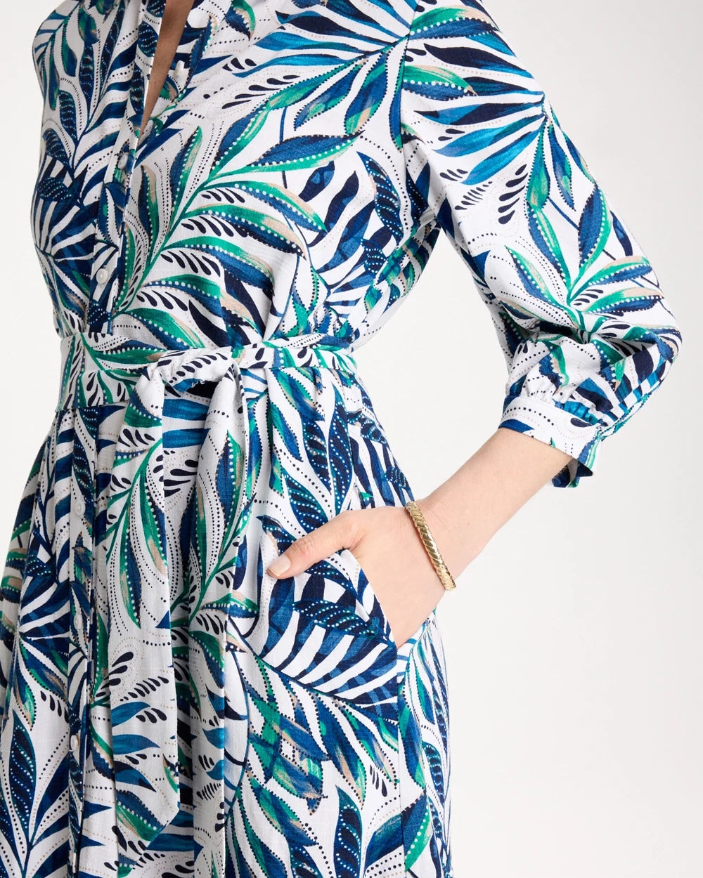 Passport Blue Palm Cotton-Rayon Slub Shirtdress