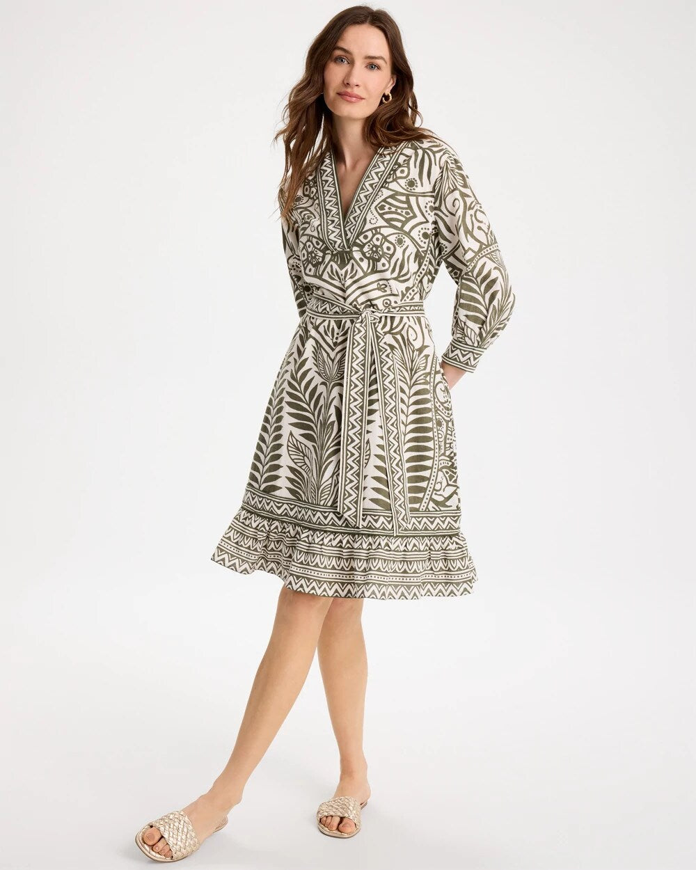 Kelp Forest Printed Cotton-Linen Belted Dress