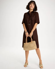Deep Brown Embellished Linen Popover Dress