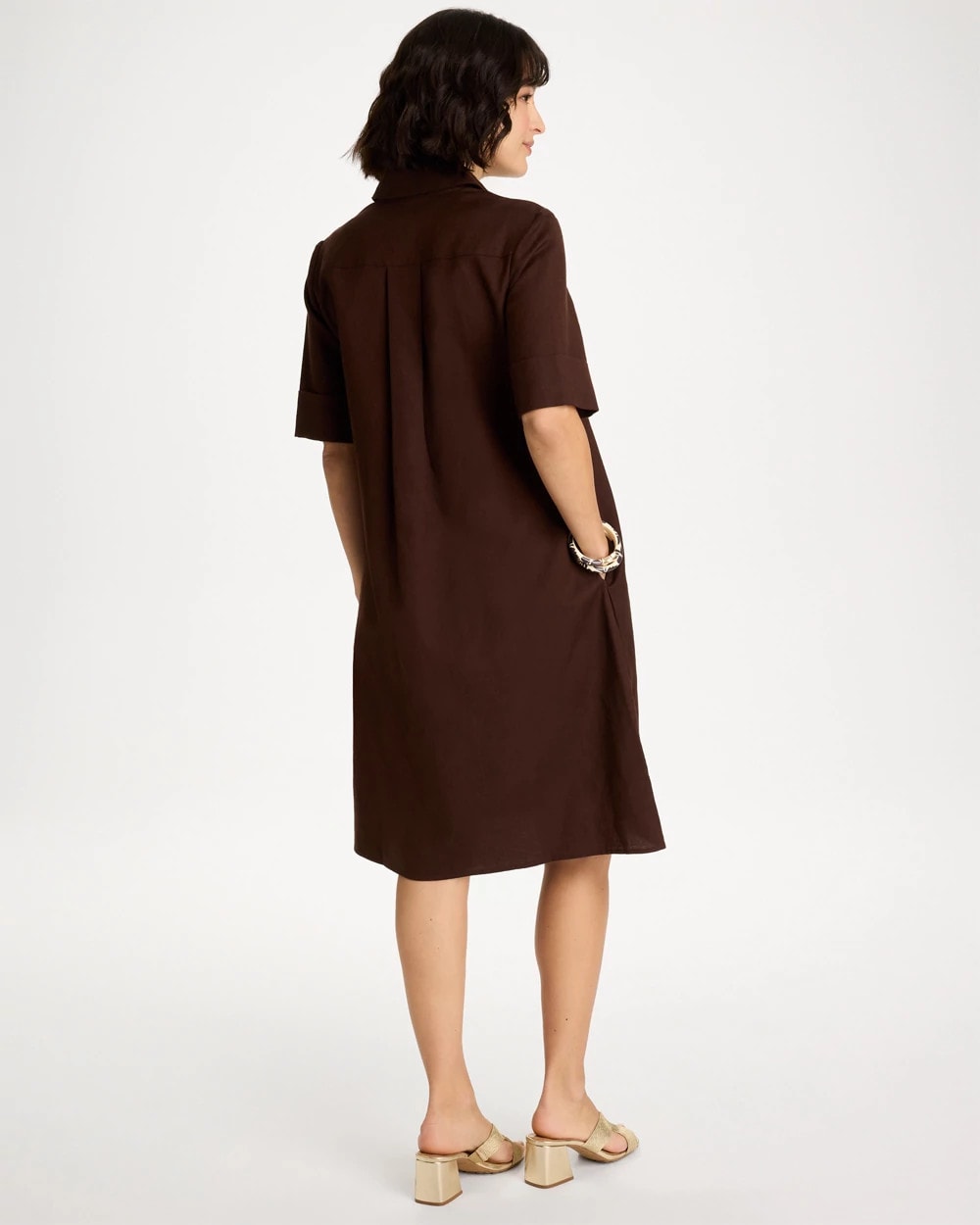 Deep Brown Embellished Linen Popover Dress