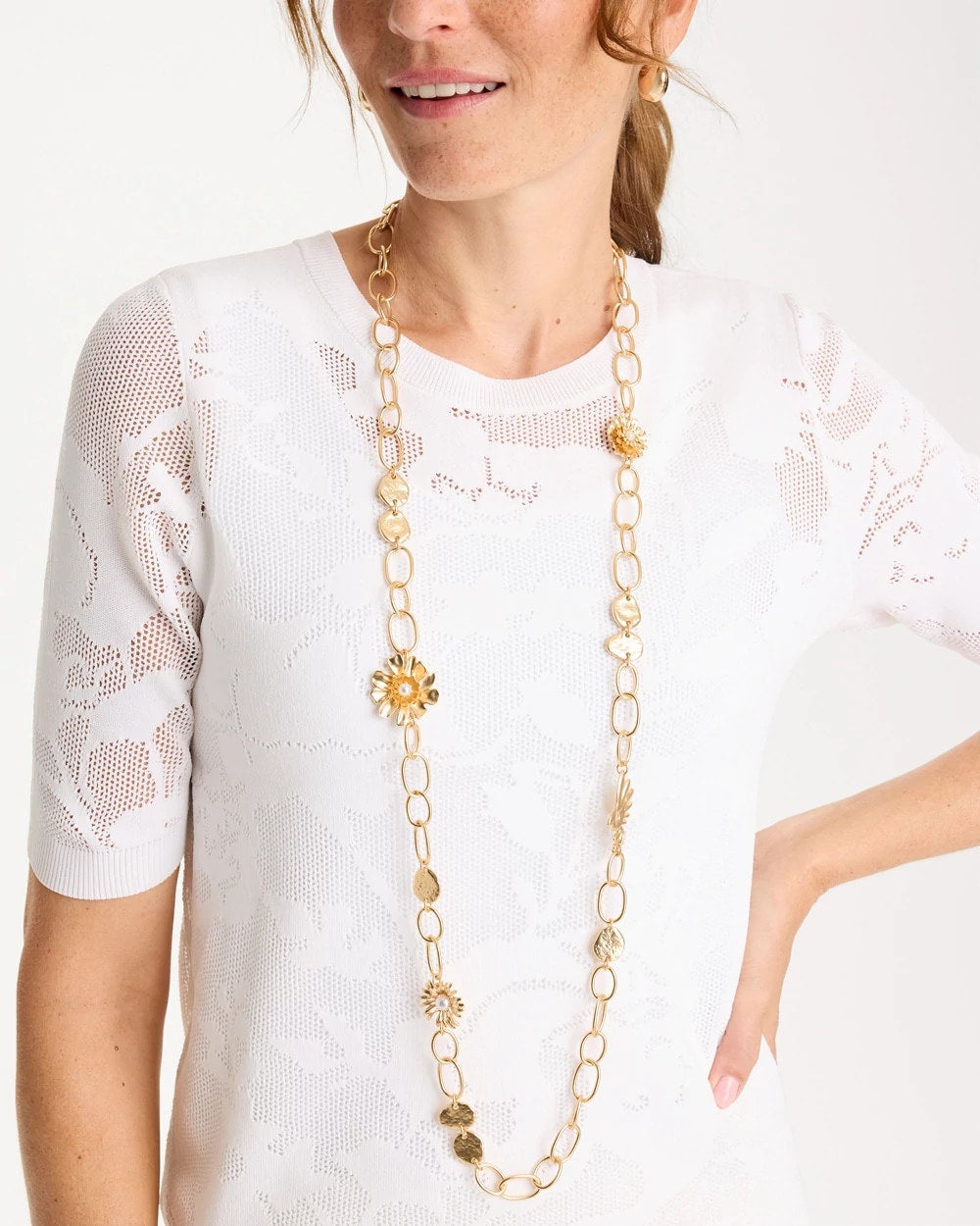 Gold Flower Long Single-Strand Necklace