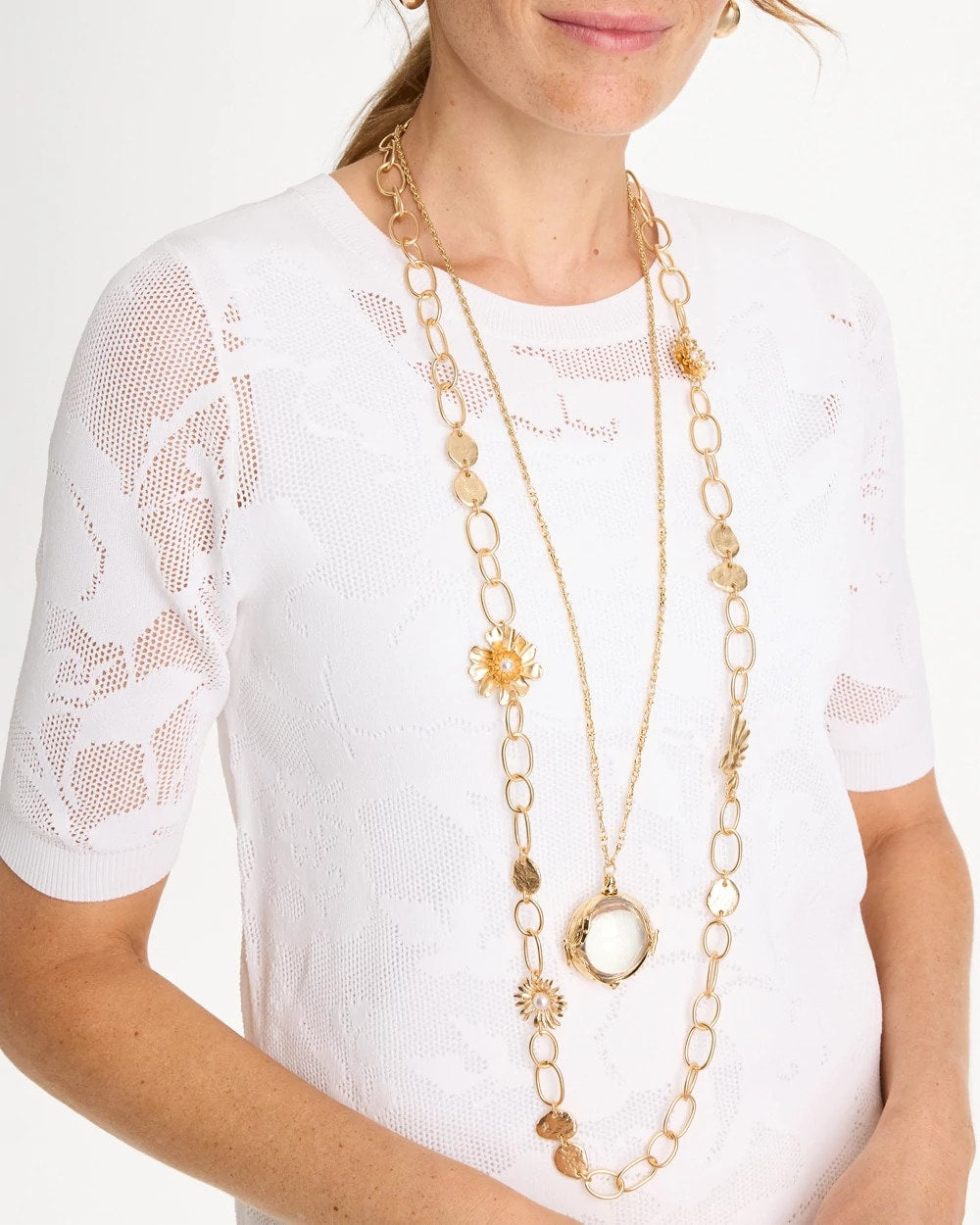 Gold Flower Long Single-Strand Necklace