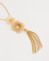 Gold Filigree Flower Tassel Necklace