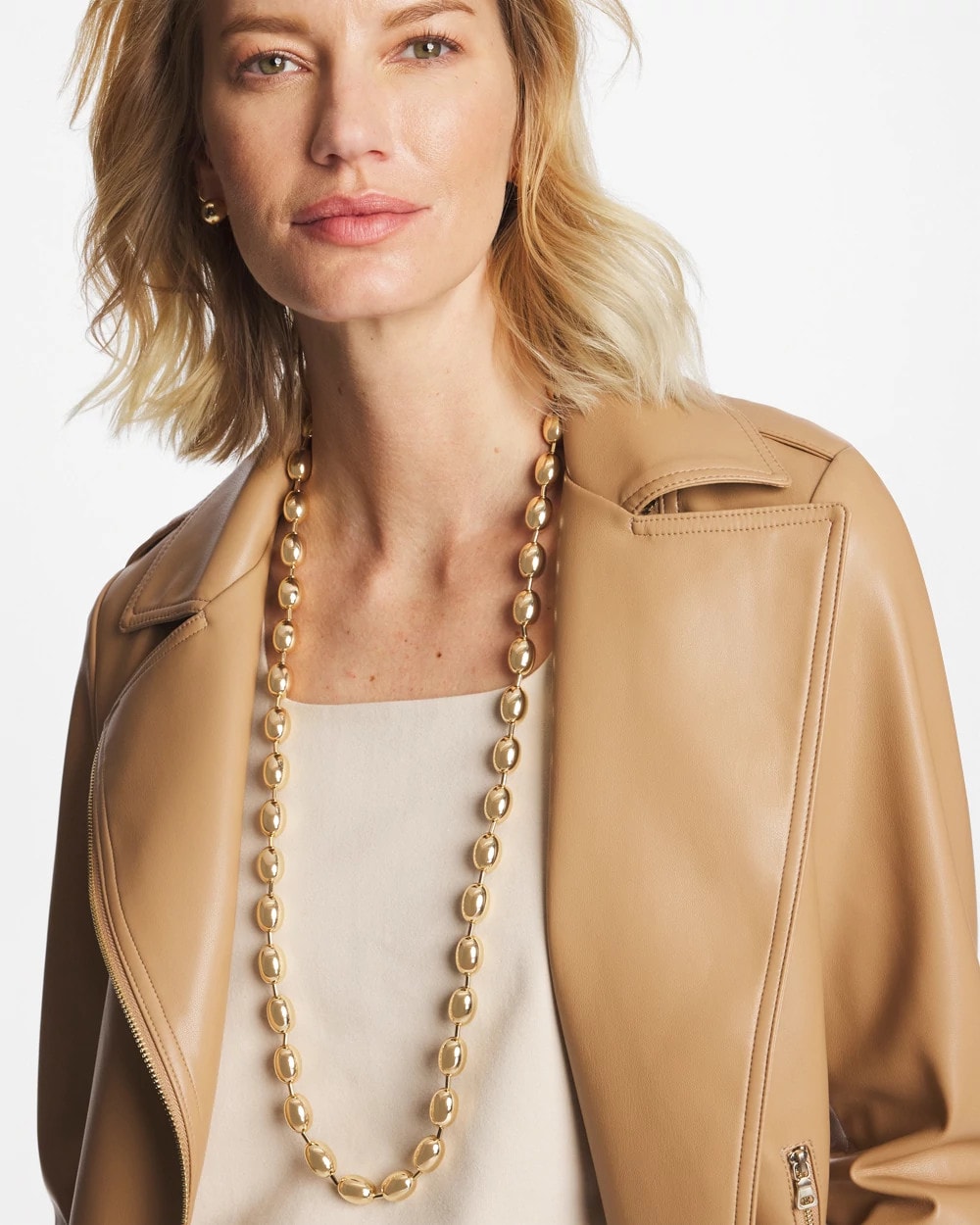 Gold Gold Bead Long Single Strand Necklace