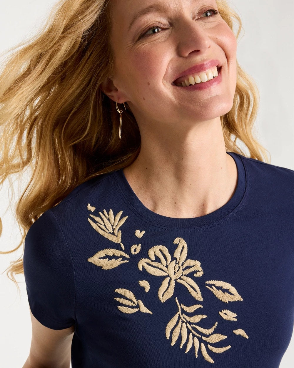 Passport Blue Cotton Stretch Cap Sleeve Embroidered Tee