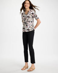 Black Printed Cotton Slub V-Neck Tee