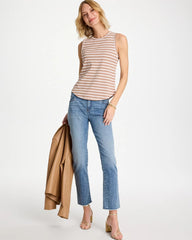 Cattail Brown Striped High Neck Rib Tank