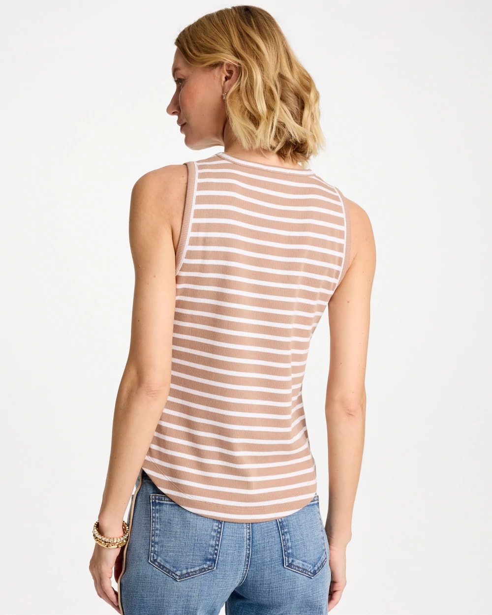 Cattail Brown Striped High Neck Rib Tank