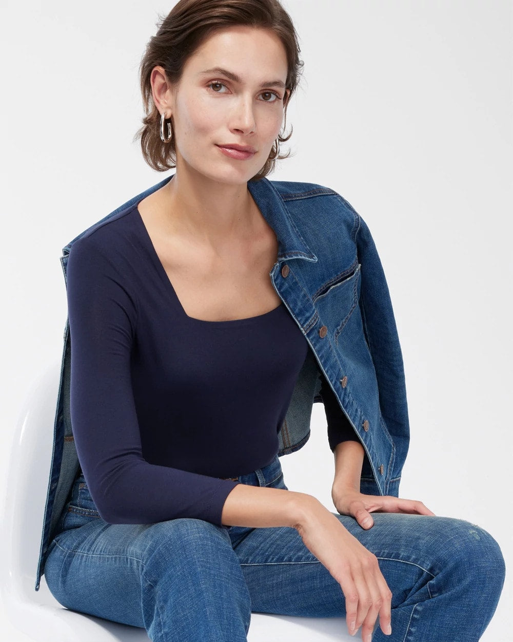 Classic Navy Touch of Cool™ Square Neck Tee