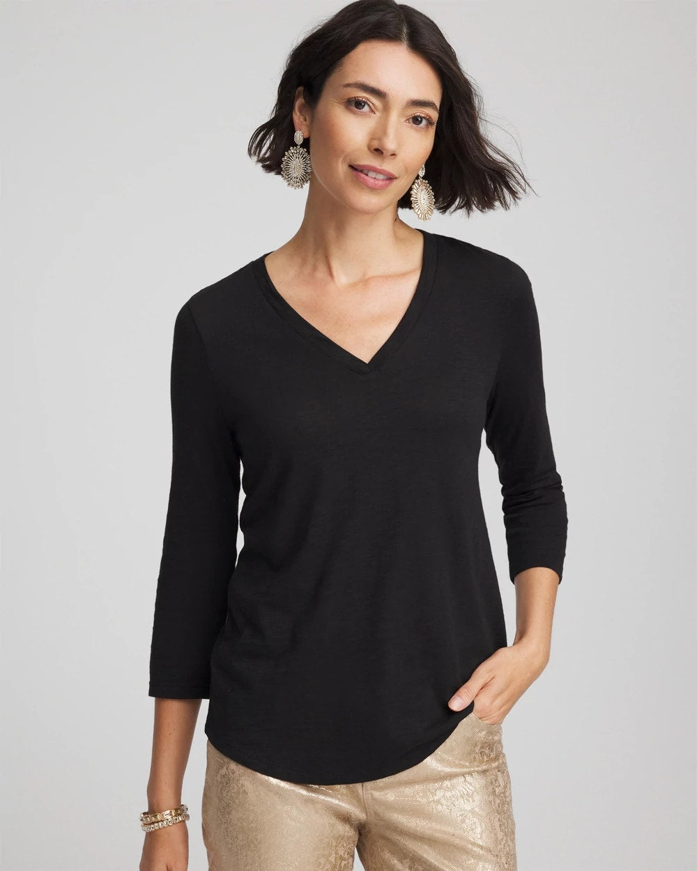 Black Slub 3/4 Sleeve Tee