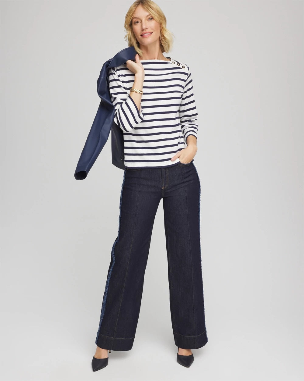 Ecru Bateau Neck Stripe Top