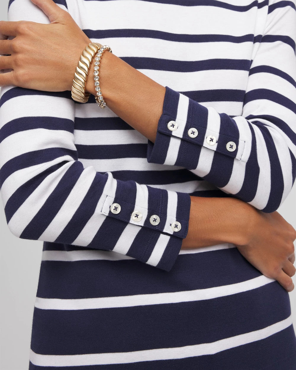 Passport Blue Pima Striped Button Sleeve Tee
