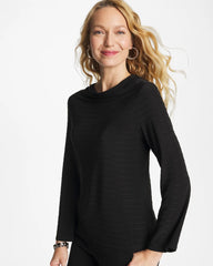 Black Textured Long Sleeve Cowlneck Tee
