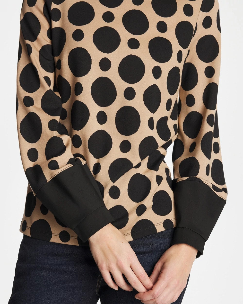 Cattail Brown Ponte Poplin Polka-Dot Top