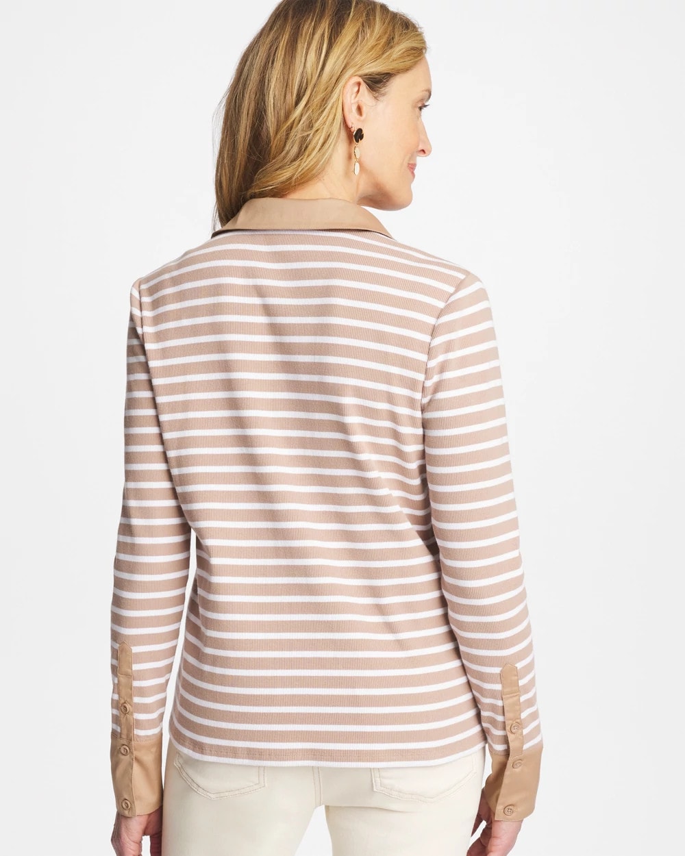 Cattail Brown Striped Collared Rib Mix Henley