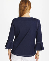 Denim Indigo Denim Trumpet Sleeve Top