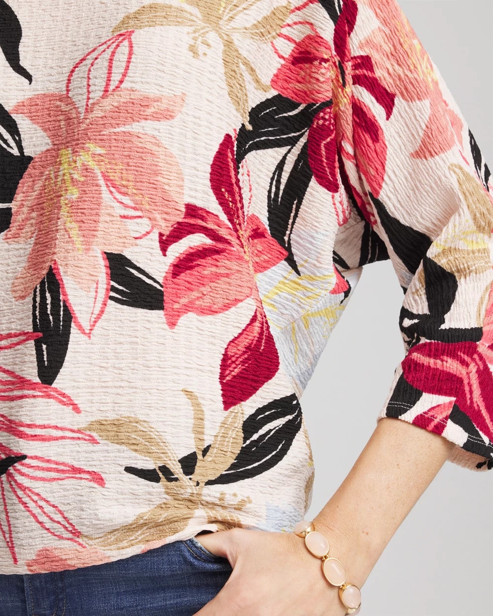 Folkloric Red Textured Tapered Dolman Top