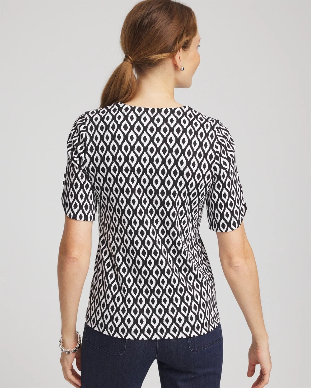 Black Printed Pima Elbow Sleeve Tee