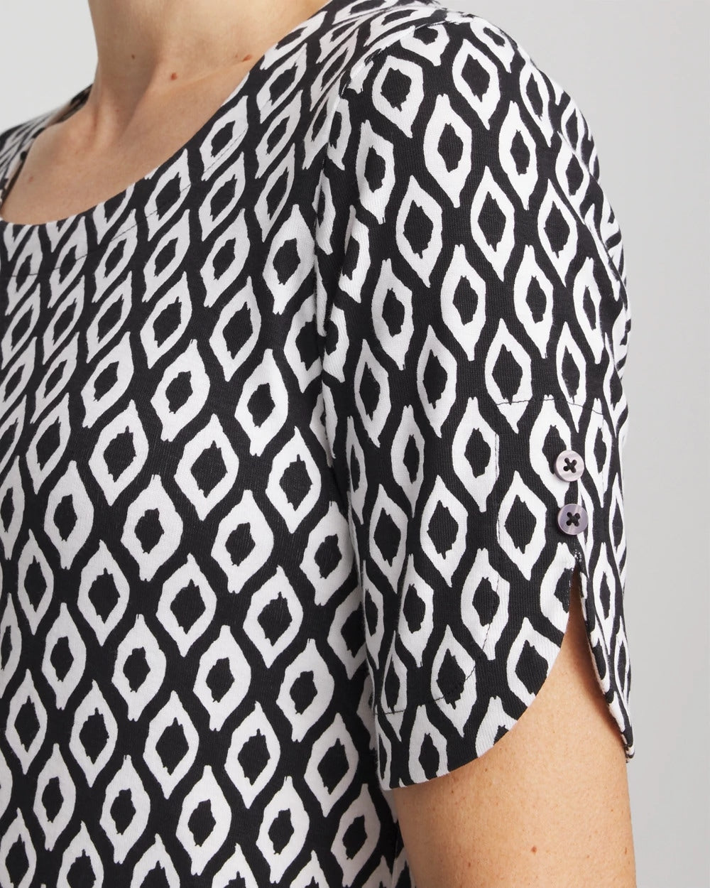 Black Printed Pima Elbow Sleeve Tee