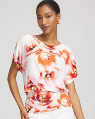 Orange Tango Touch of Cool™ Tropical Ruched Banded Hem Top