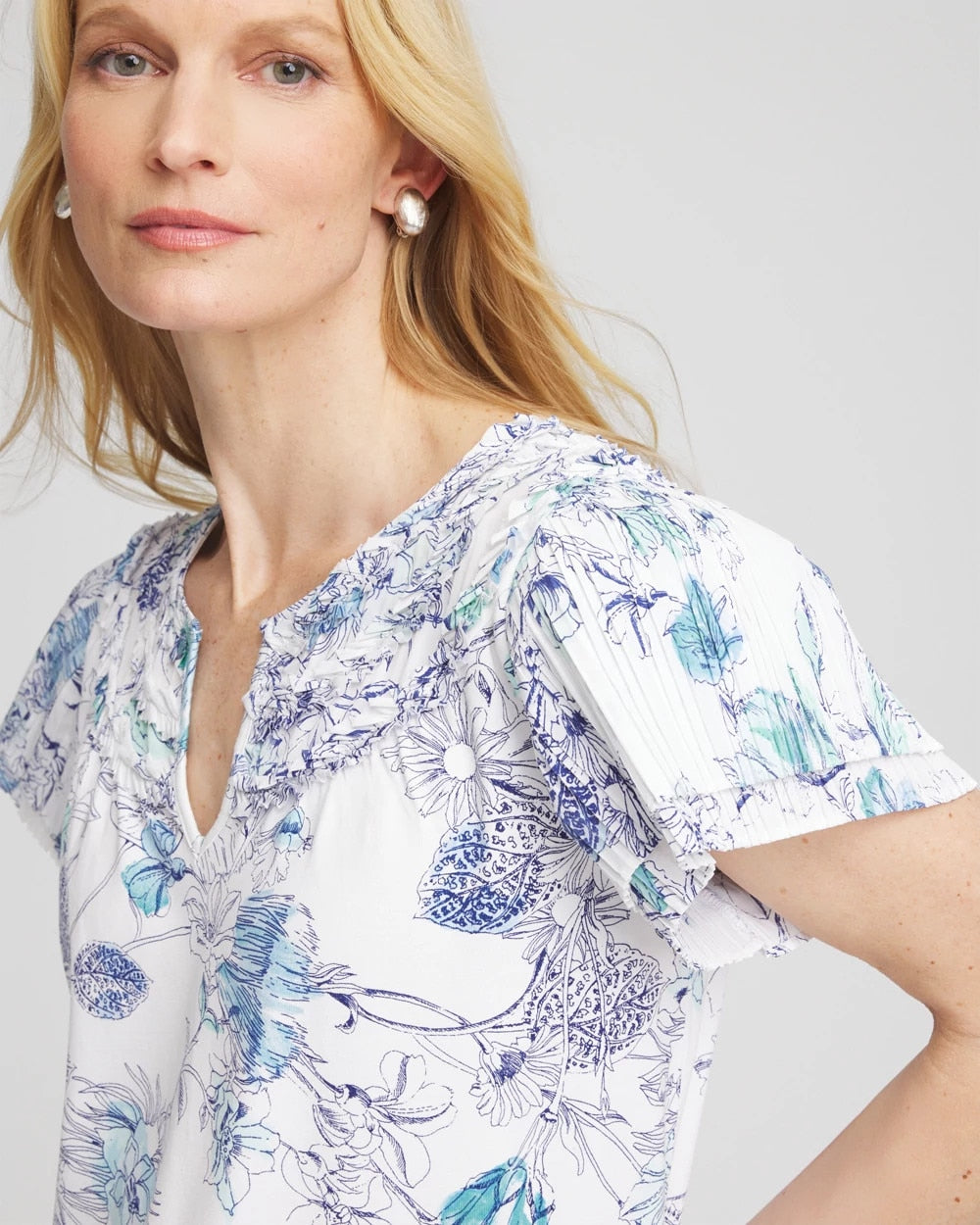 Alabaster Touch of Cool™ Floral Flutter Sleeve Tee