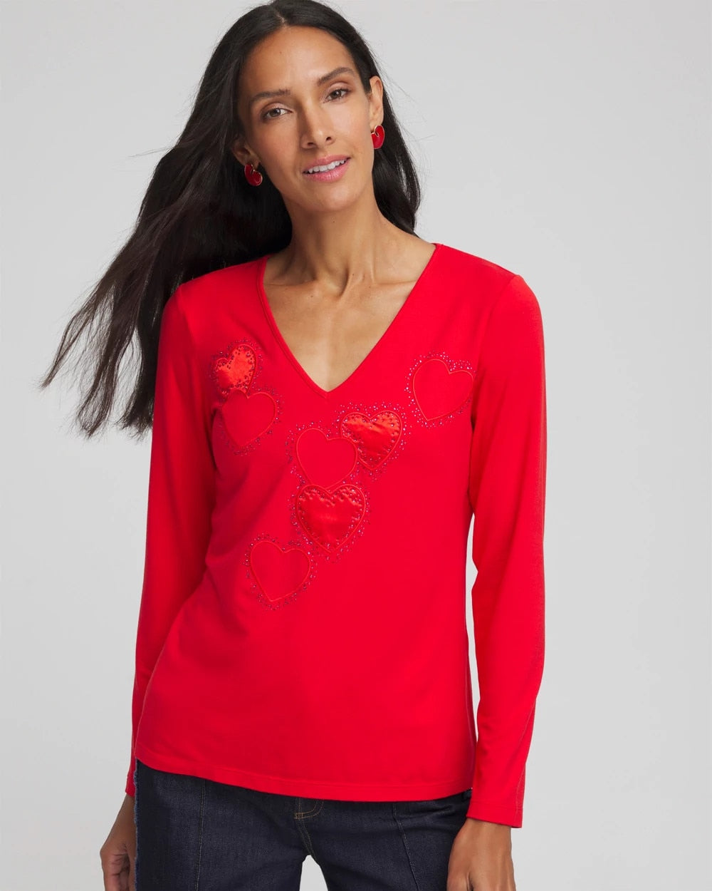 Love Letter Red Embellished Heart V-Neck Tee