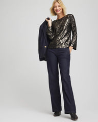 Black Art Deco Burnout Jacquard Top