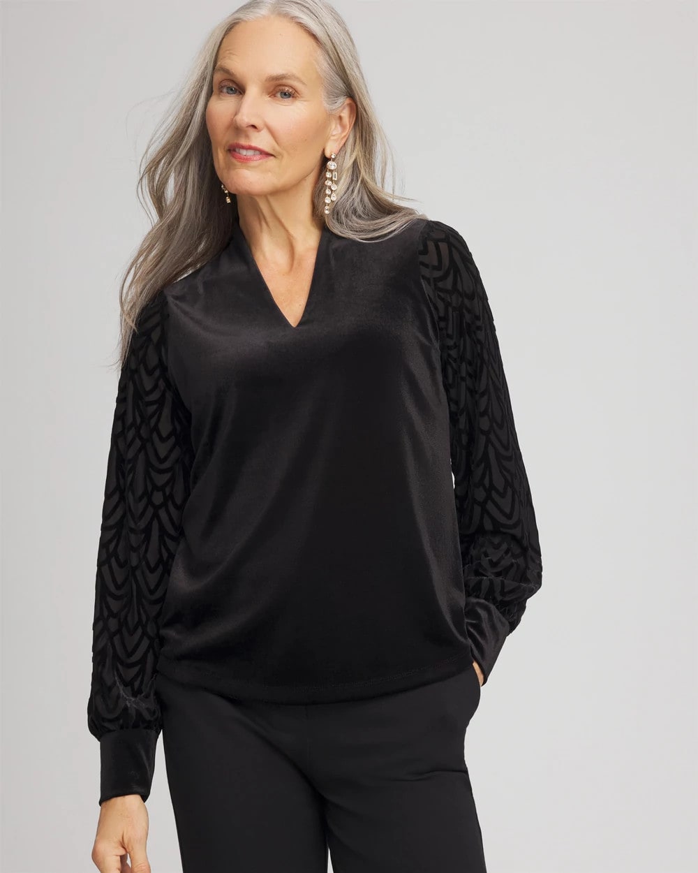 Black Art Deco Velvet Burnout Top