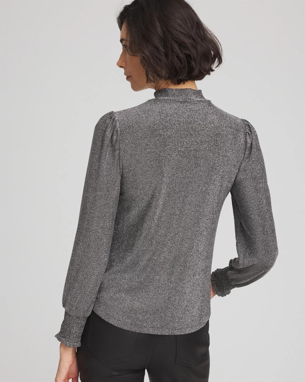 Silver Glitter Sparkle Smocked Top