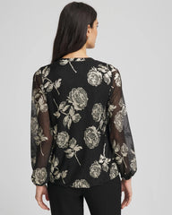 Black Floral Metallic Bodre Top