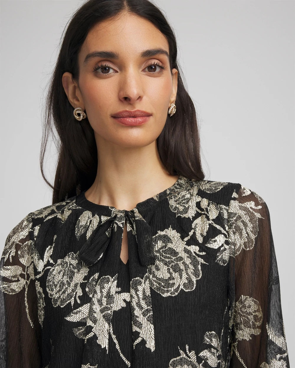 Black Floral Metallic Bodre Top