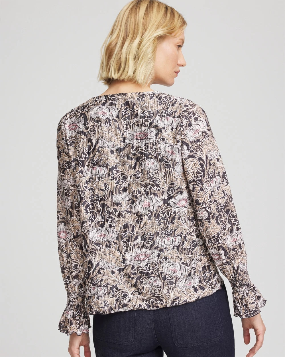Graphite Gray Bloom Crinkle Bodre Top
