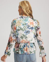 Ecru Rose Print Crinkle Top