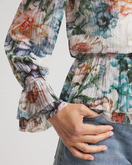 Ecru Rose Print Crinkle Top