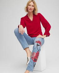 Carmine Red Lace V-Neck Top
