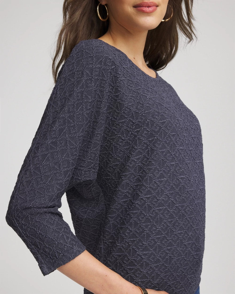 Denim Textured Denim-Motif Tapered-Hem Top