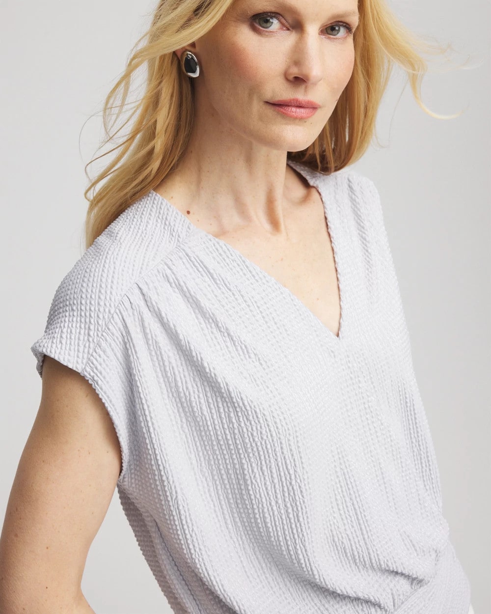 Dove Gray Foiled Knit Banded Bottom Top