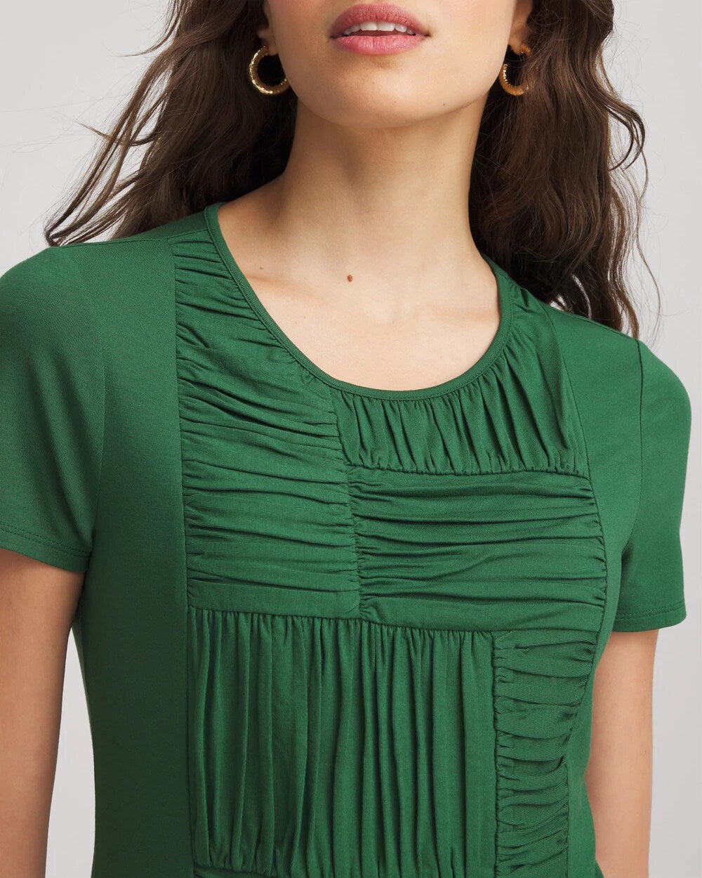 Palm Leaf Jersey Knit Ruched Front Tee