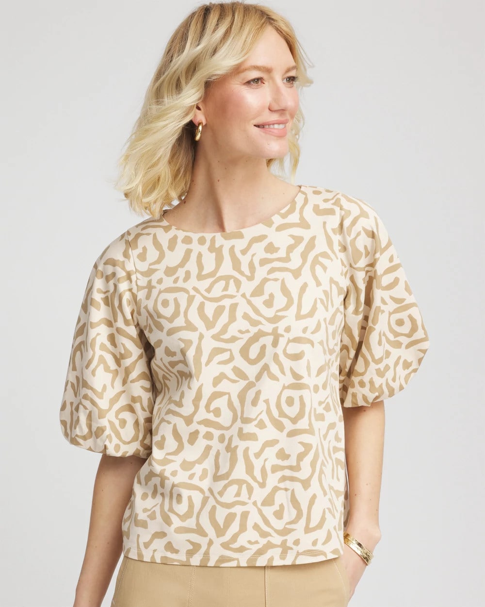 Glistening Sand Animal Print Bubble Sleeve Top