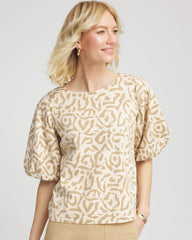 Glistening Sand Animal Print Bubble Sleeve Top