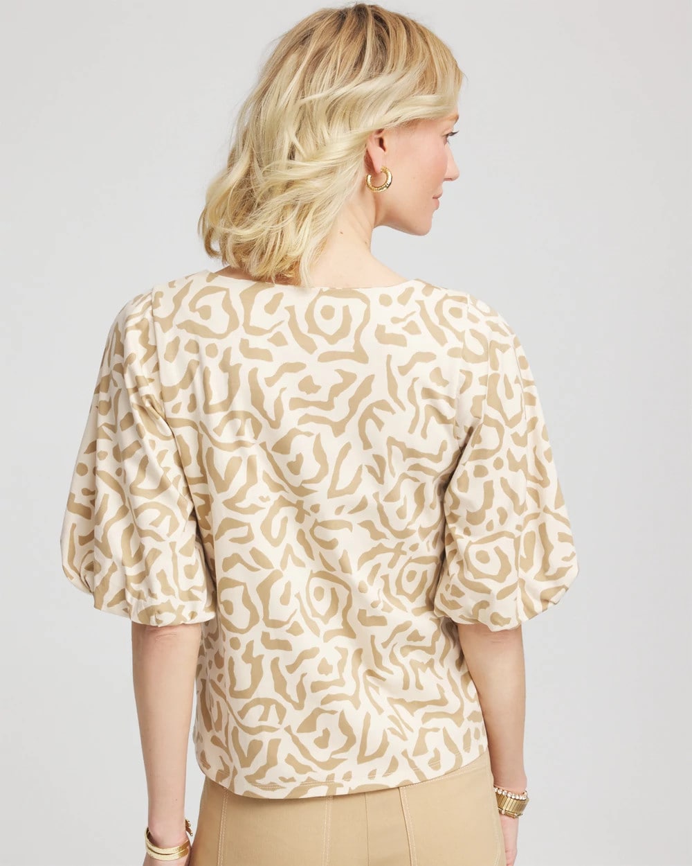 Glistening Sand Animal Print Bubble Sleeve Top