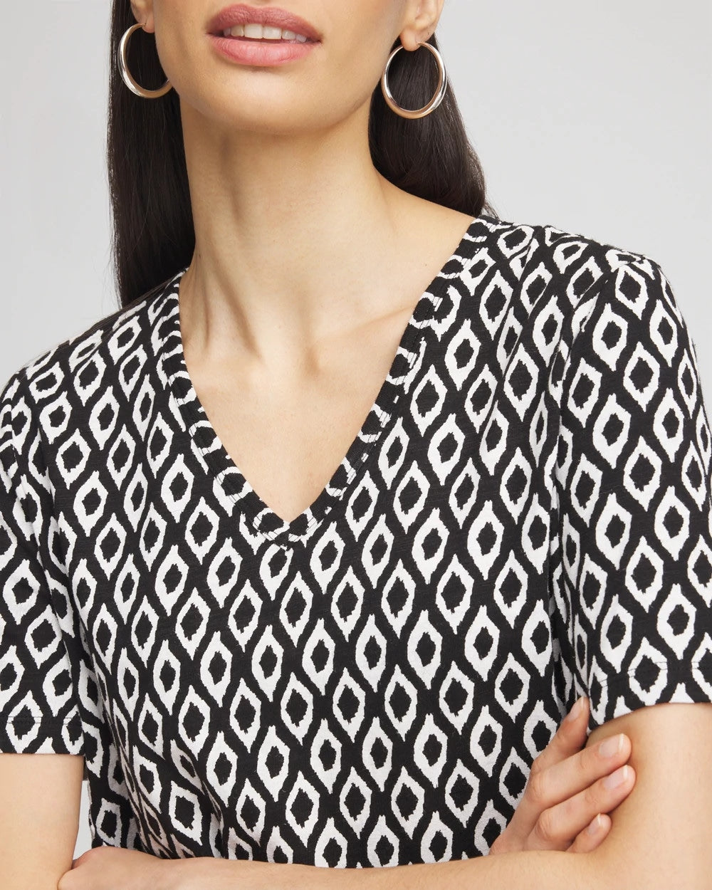 Black Graphic Slub V-Neck Tee
