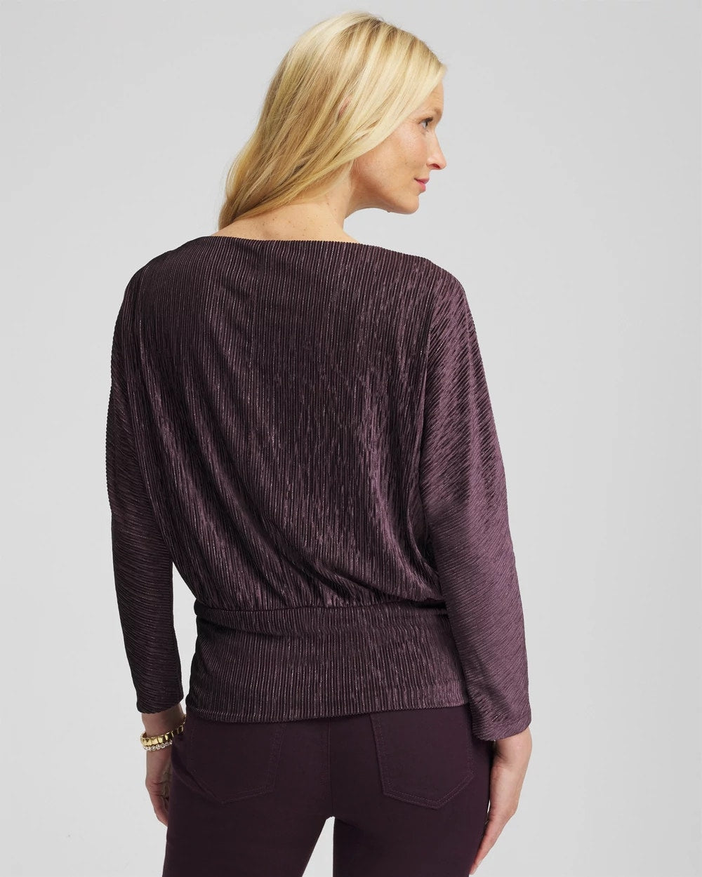 Night Bloom Crinkle Velvet Banded-Bottom Top