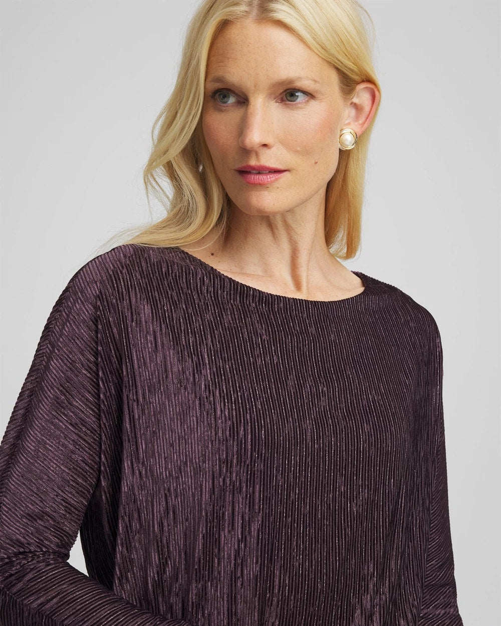 Night Bloom Crinkle Velvet Banded-Bottom Top